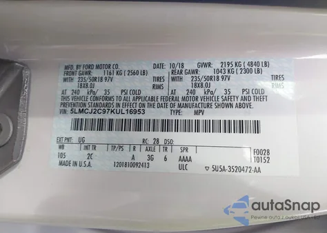 2019 Lincoln Mkc Select z USA, uszkodzony, nr VIN 5LMCJ2C97KUL16953